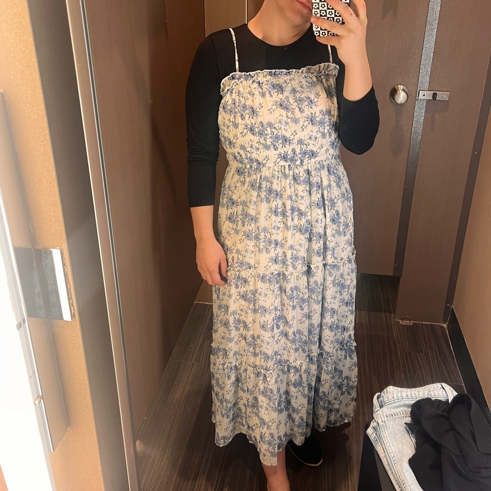 SOLD! Floral Blue and White Midi Dress